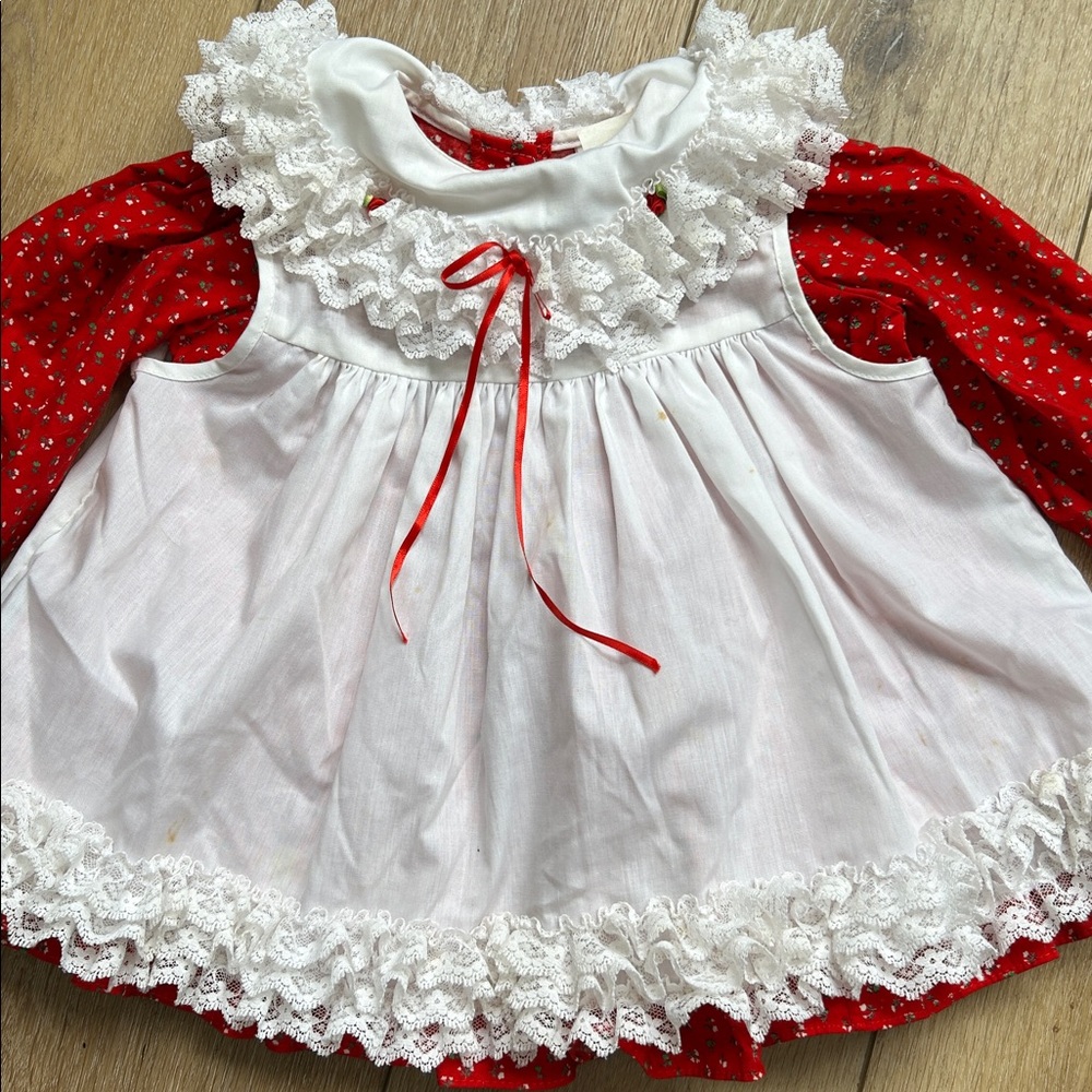 Vtg BRYAN 18 Months Girl Toddler Baby Floral Dress Red White w Lace READ MORE - Picture 2 of 11